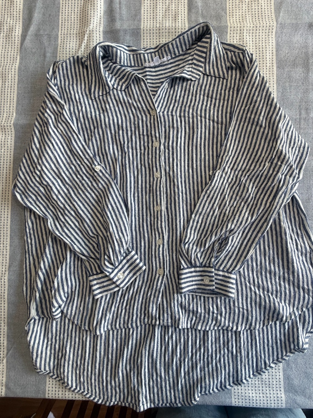 Jane and Delancey Blue and White Striped Button-Down Shirt
